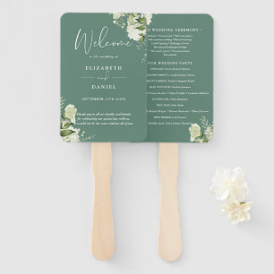 Eucalyptus Green Floral Greenery Wedding Program Hand Fan