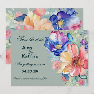 Eucalyptus Green Floral Modern Save The Date Card