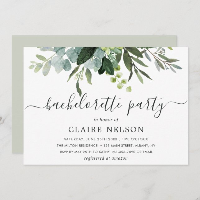 Eucalyptus Green Foliage Bachelorette Party Invitation (Front/Back)