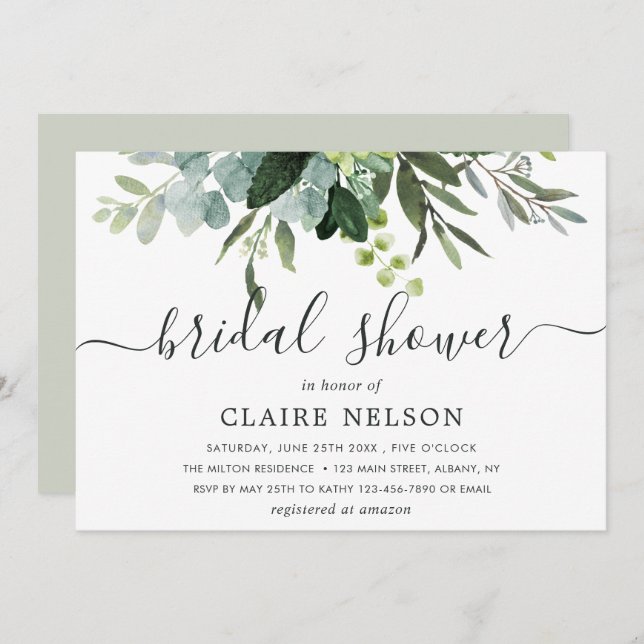 Eucalyptus Green Foliage Bridal Shower Invitation (Front/Back)