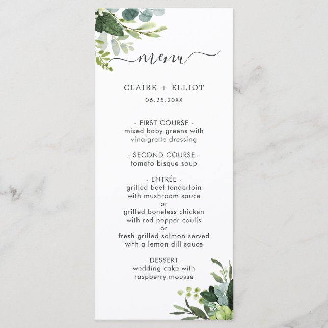 Eucalyptus Green Foliage Menu Card (Front)