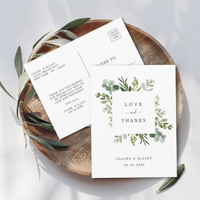 Eucalyptus Green Foliage Thank You Postcard (Front & Back)