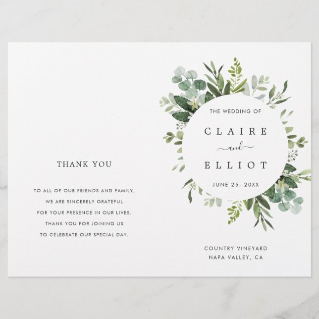 Eucalyptus Green Foliage Wedding Ceremony Program (Front)