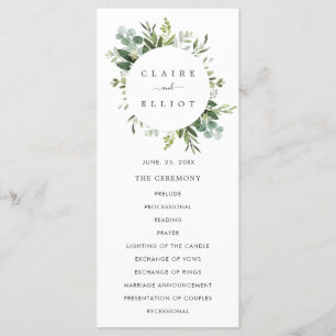 Eucalyptus Green Foliage Wedding Ceremony Program Programme