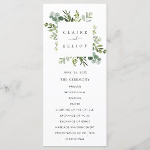 Eucalyptus Green Foliage Wedding Ceremony Program Programme