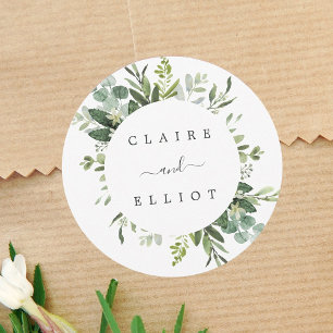 Eucalyptus Green Foliage Wedding Classic Round Sticker