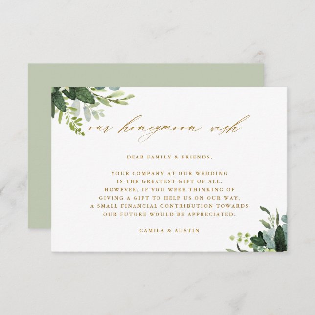 Eucalyptus Green Foliage Wedding Honeymoon Wish  Enclosure Card (Front/Back)