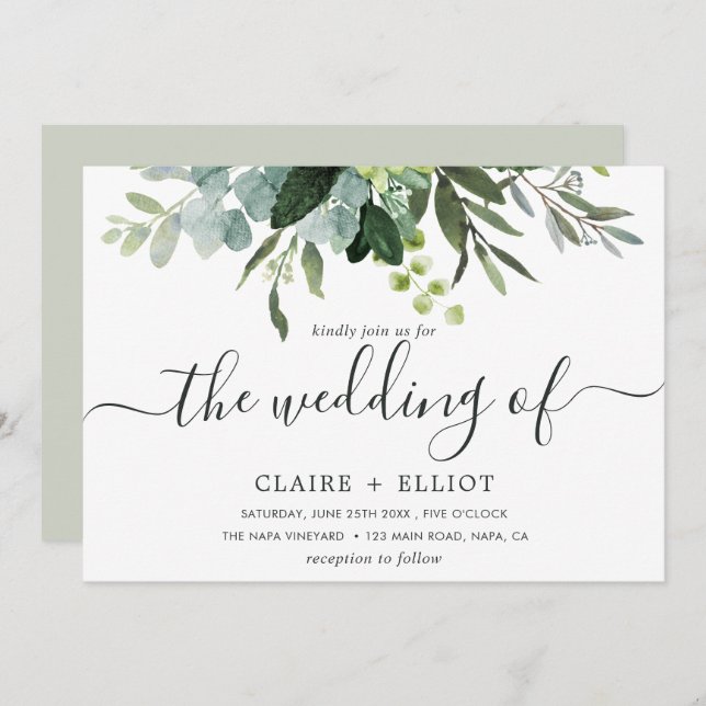 Eucalyptus Green Foliage Wedding Invitation (Front/Back)
