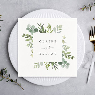 Eucalyptus Green Foliage Wedding Paper Napkin