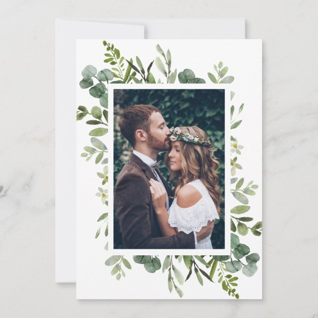 Eucalyptus Green Foliage Wedding Photo Invitation (Back)