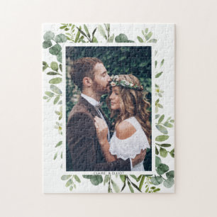 Eucalyptus Green Foliage Wedding Photo Jigsaw Puzzle