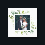 Eucalyptus Green Foliage Wedding Photo Square Canvas Print<br><div class="desc">Create your own beautiful canvas print wall art with your own wedding,  anniversary,  engagement and special event photo. This canvas features painted watercolor eucalyptus,  green leaves with a square frame. For more advanced customisation of this design,  Please click the "Customise further" link. Matching items are also available.</div>