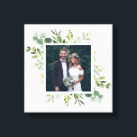 Eucalyptus Green Foliage Wedding Photo Square Canvas Print<br><div class="desc">Create your own beautiful canvas print wall art with your own wedding,  anniversary,  engagement and special event photo. This canvas features painted watercolor eucalyptus,  green leaves with a square frame. For more advanced customisation of this design,  Please click the "Customise further" link. Matching items are also available.</div>