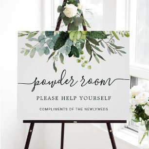 Eucalyptus Green Foliage Wedding Powder Room Sign