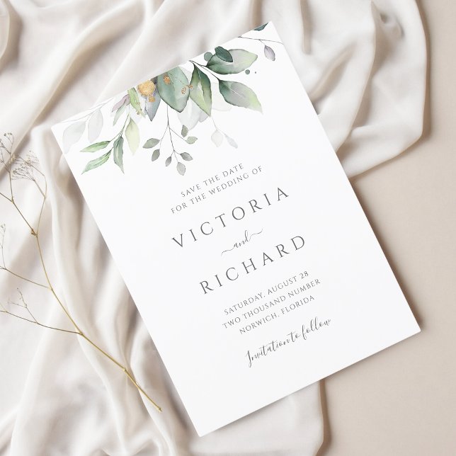 Eucalyptus Green Foliage Wedding Save The Date (Creator Uploaded)