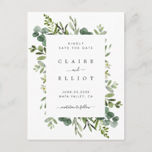 Eucalyptus Green Foliage Wedding Save the Date Announcement Postcard