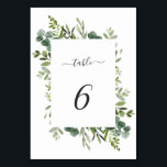 Eucalyptus Green Foliage Wedding Table Number<br><div class="desc">This wedding table number card features painted watercolor eucalyptus,  green leaves and rectangular frame. For more advanced customisation of this design,  Please click the "Customise further" link.  Matching items are also available.</div>