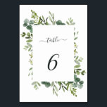 Eucalyptus Green Foliage Wedding Table Number<br><div class="desc">This wedding table number card features painted watercolor eucalyptus,  green leaves and rectangular frame. For more advanced customisation of this design,  Please click the "Customise further" link.  Matching items are also available.</div>