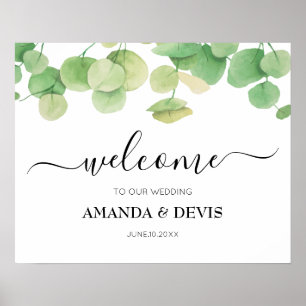 Eucalyptus Green Foliage Wedding Welcome Poster