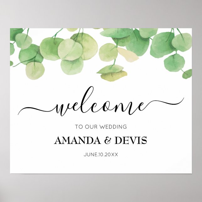 Eucalyptus Green Foliage Wedding Welcome Poster (Front)