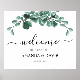 Eucalyptus Green Foliage Wedding Welcome Poster