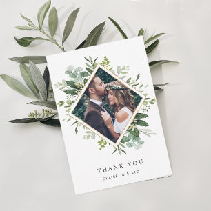 Eucalyptus Green Foliage Wreath Photo Thank You Card
