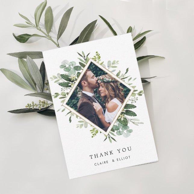 Eucalyptus Green Foliage Wreath Photo Thank You Card (Creator Uploaded)