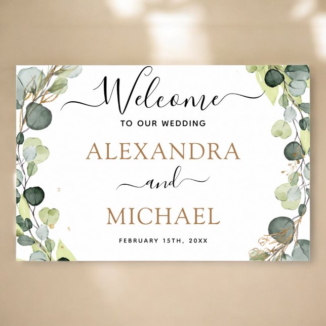 Eucalyptus Green Gold Foil Wedding Welcome Sign (Creator Uploaded)