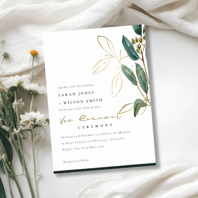 EUCALYPTUS GREEN GOLD FOLIAGE VOW RENEWAL INVITE (Creator Uploaded)