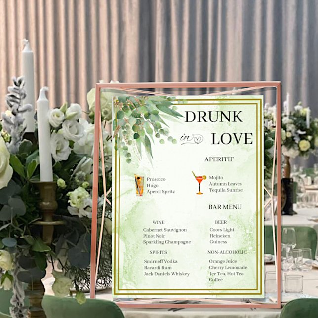 Eucalyptus Green Gold Foliage Wedding Bar Menu Poster (Creator Uploaded)
