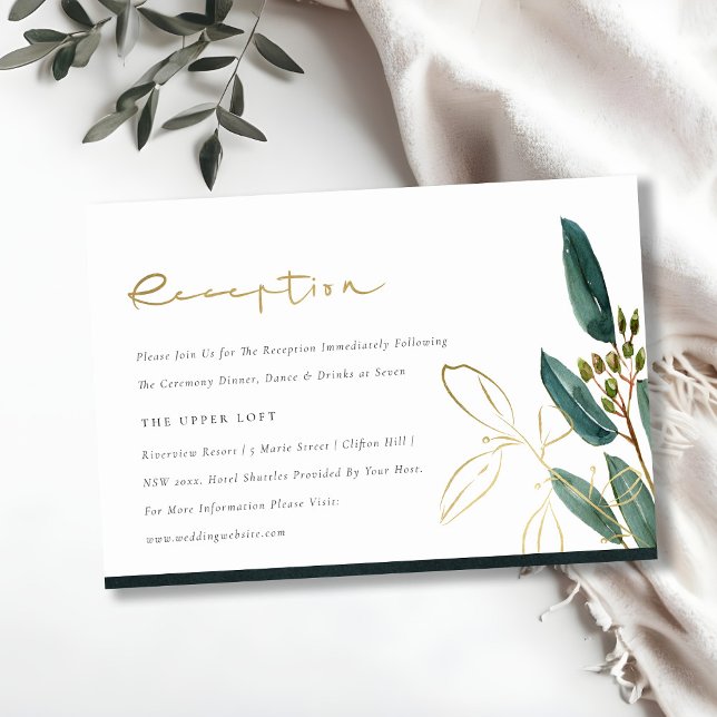 EUCALYPTUS GREEN GOLD FOLIAGE WEDDING RECEPTION  ENCLOSURE CARD (Creator Uploaded)