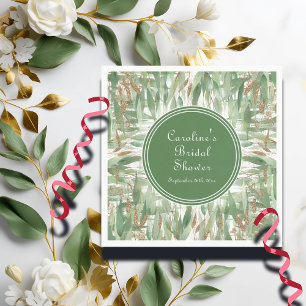 Eucalyptus Green Gold Glitter Leaves Bridal Shower Napkin