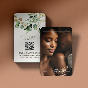 Eucalyptus Green & Gold Photo QR Code Wedding RSVP Enclosure Card