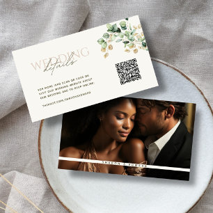 Eucalyptus Green & Gold Photo QR Code Wedding RSVP Enclosure Card