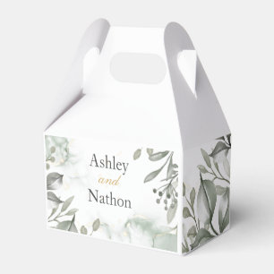Eucalyptus green & gold watercolour Wedding Favour Box