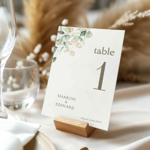 Eucalyptus Green & Gold Wedding 5x7 Table Number