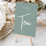 Eucalyptus Green Hand Scripted Table TEN Table Number<br><div class="desc">Simple and chic table number cards in Eucalyptus Green and white make an elegant statement at your wedding or event. Design features "table [number]" in an eyecatching mix of classic serif and handwritten script lettering. Design repeats on both sides. Individually numbered cards sold separately; order each table number individually from...</div>