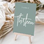 Eucalyptus Green Hand Scripted Table THIRTEEN Table Number<br><div class="desc">Simple and chic table number cards in Eucalyptus Green and white make an elegant statement at your wedding or event. Design features "table [number]" in an eyecatching mix of classic serif and handwritten script lettering. Design repeats on both sides. Individually numbered cards sold separately; order each table number individually from...</div>