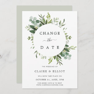 Eucalyptus Green Leaves Change the Date Wedding Invitation
