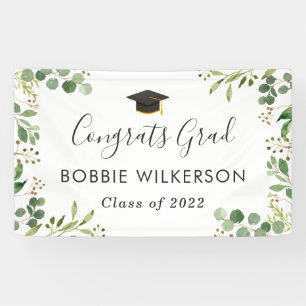 Eucalyptus Green Leaves Congrats Graduation Party Banner