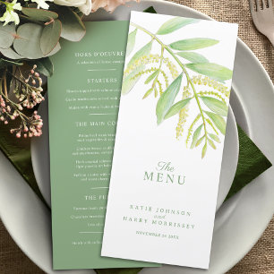 Eucalyptus green leaves cream flower watercolor menu
