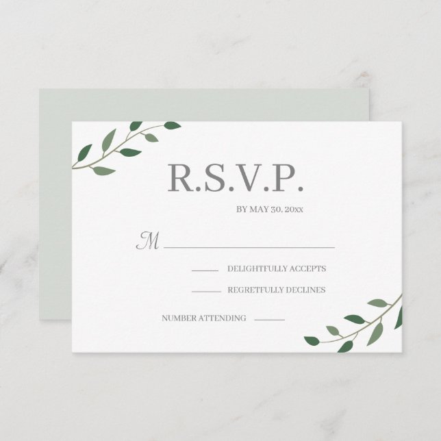 Eucalyptus Green Leaves Elegant Wedding RSVP Invitation (Front/Back)
