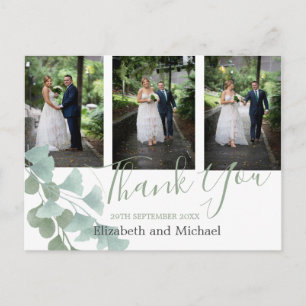 Eucalyptus Green Leaves Elegant Wedding Thank You Postcard