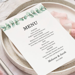 Eucalyptus Green Leaves Flat Menu Card