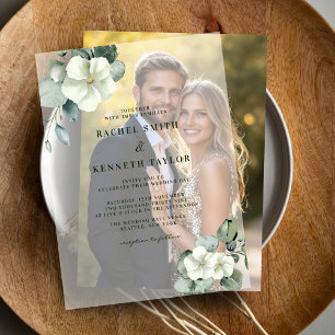 Eucalyptus Green Leaves Minimalist Rustic Wedding Vellum Invitations