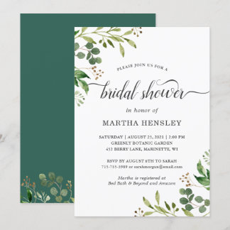 Eucalyptus Green Leaves Nature Look Bridal Shower Invitation