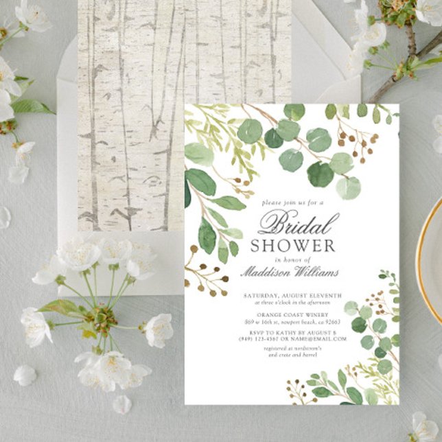 Eucalyptus Green Leaves Rustic Nature Shower Invitation (Creator Uploaded)