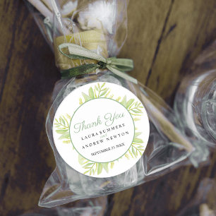 Eucalyptus green leaves thank you favour classic round sticker