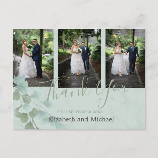 Eucalyptus Green Marble Elegant Wedding Thank You Postcard (Front)