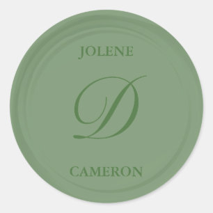 Eucalyptus Green Monogram Faux Wax Wedding Classic Round Sticker